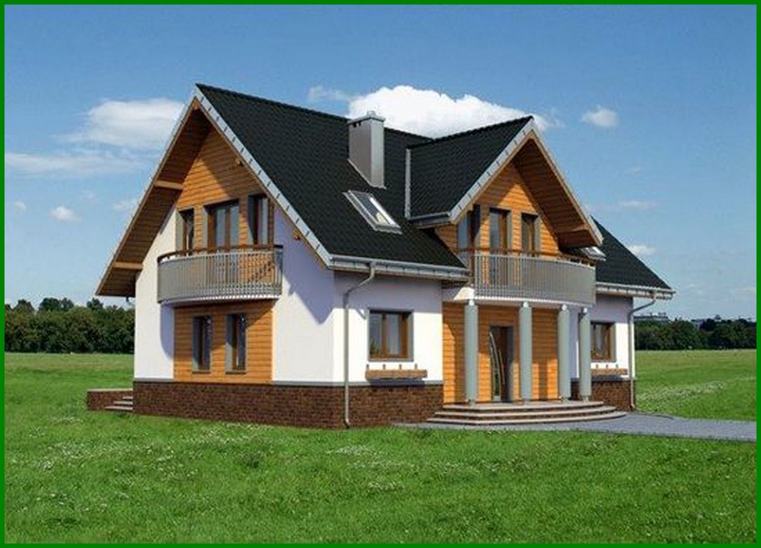 Galería de visualizaciones - Proyecto arquitectónico de una hermosa casa de campo con miradores semicirculares