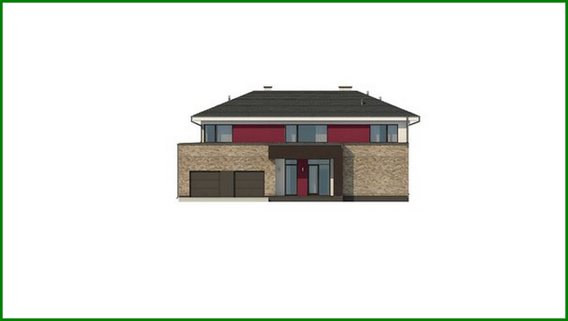 Visualization gallery - Modern project of a two-story house with a garage for two cars and a sauna