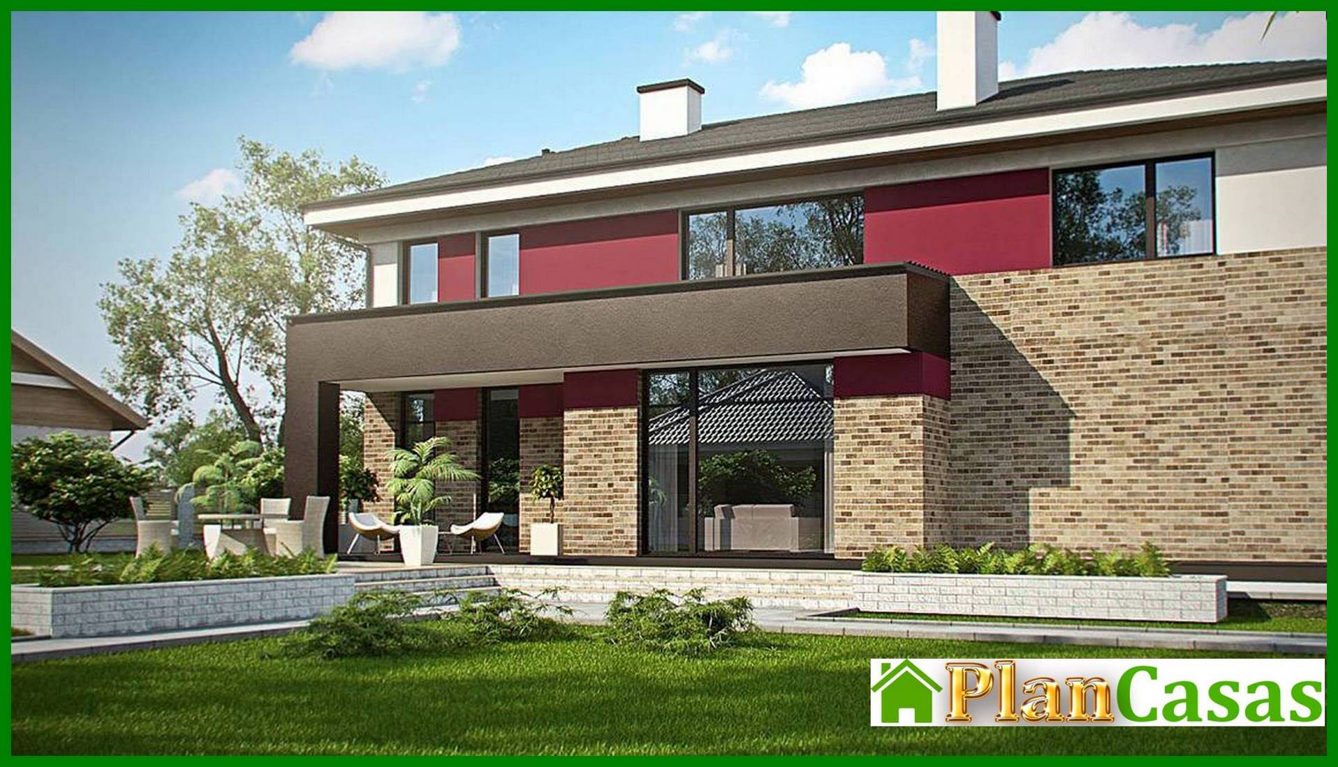 Visualization gallery - Modern project of a two-story house with a garage for two cars and a sauna