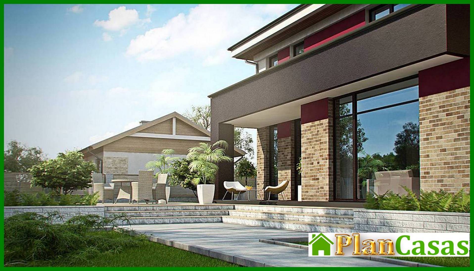 Visualization gallery - Modern project of a two-story house with a garage for two cars and a sauna