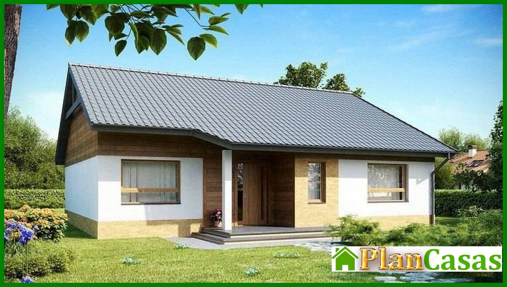 The project of a one-story cottage with three bedrooms and a gable roof