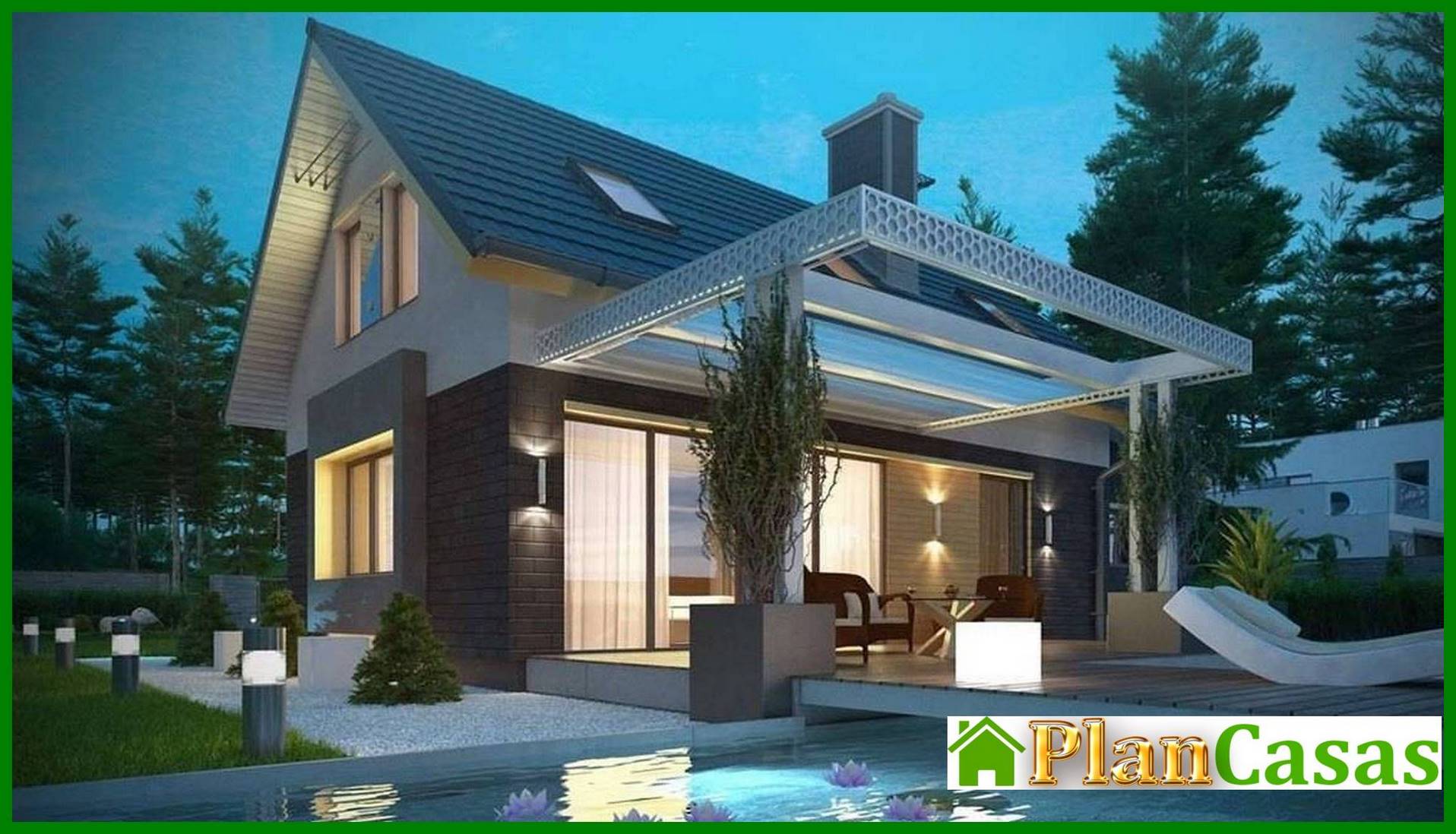 A project of a small neat cottage with a garage and an attic