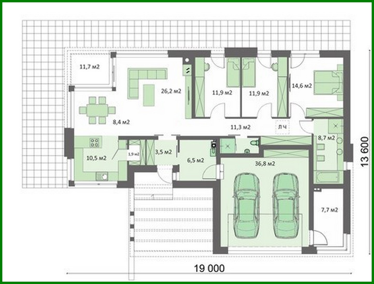 Galería de visualizaciones - Mansión moderna de una planta con garaje para dos coches