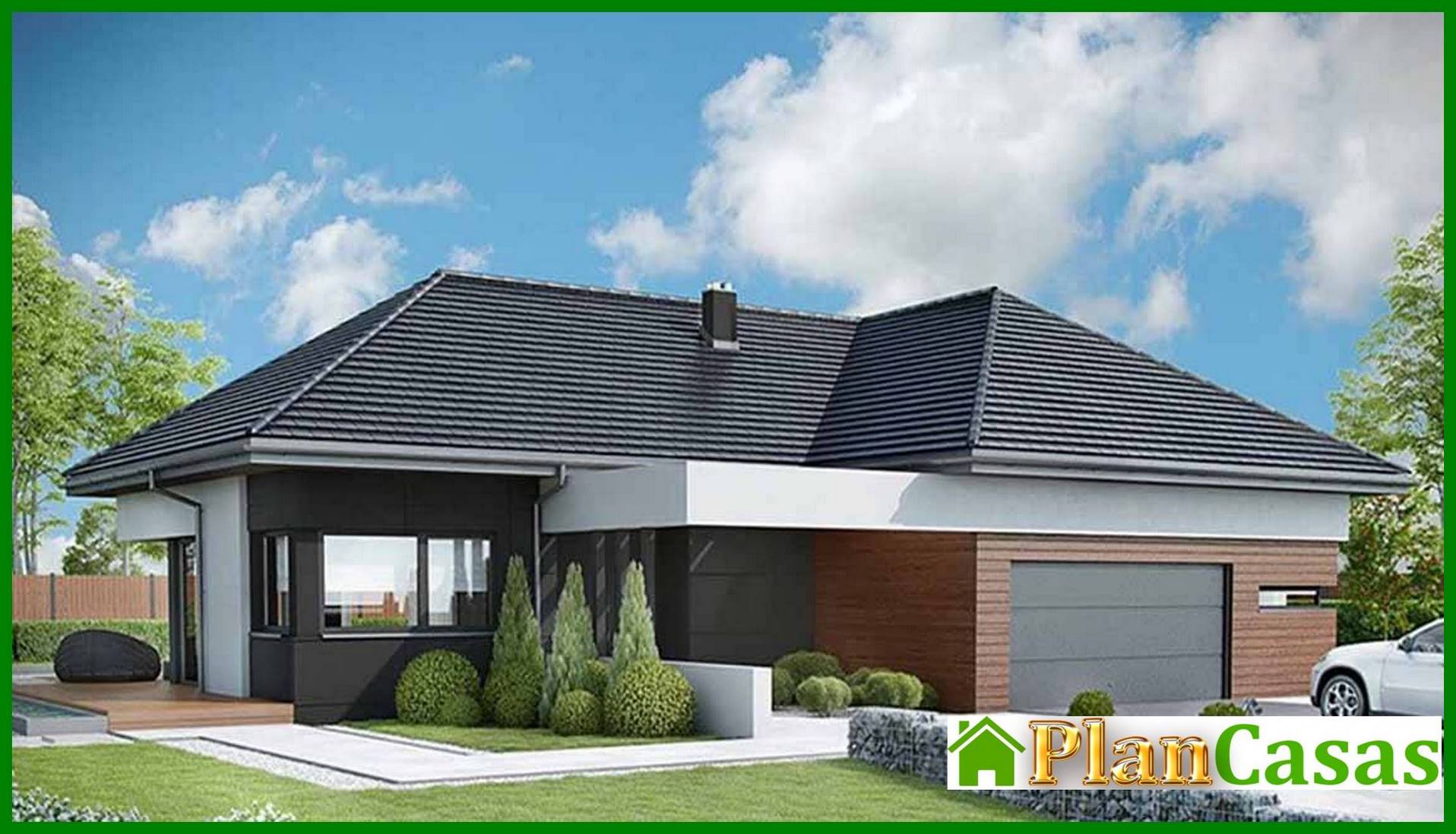 Galería de visualizaciones - Mansión moderna de una planta con garaje para dos coches