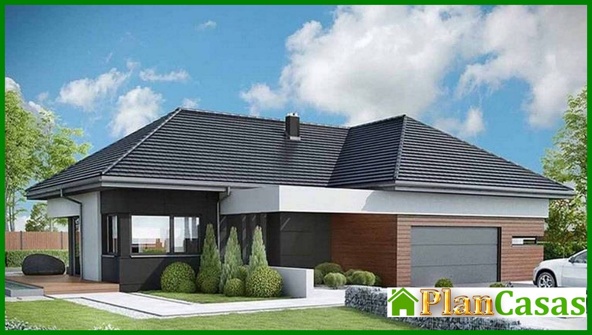 Galería de visualizaciones - Mansión moderna de una planta con garaje para dos coches