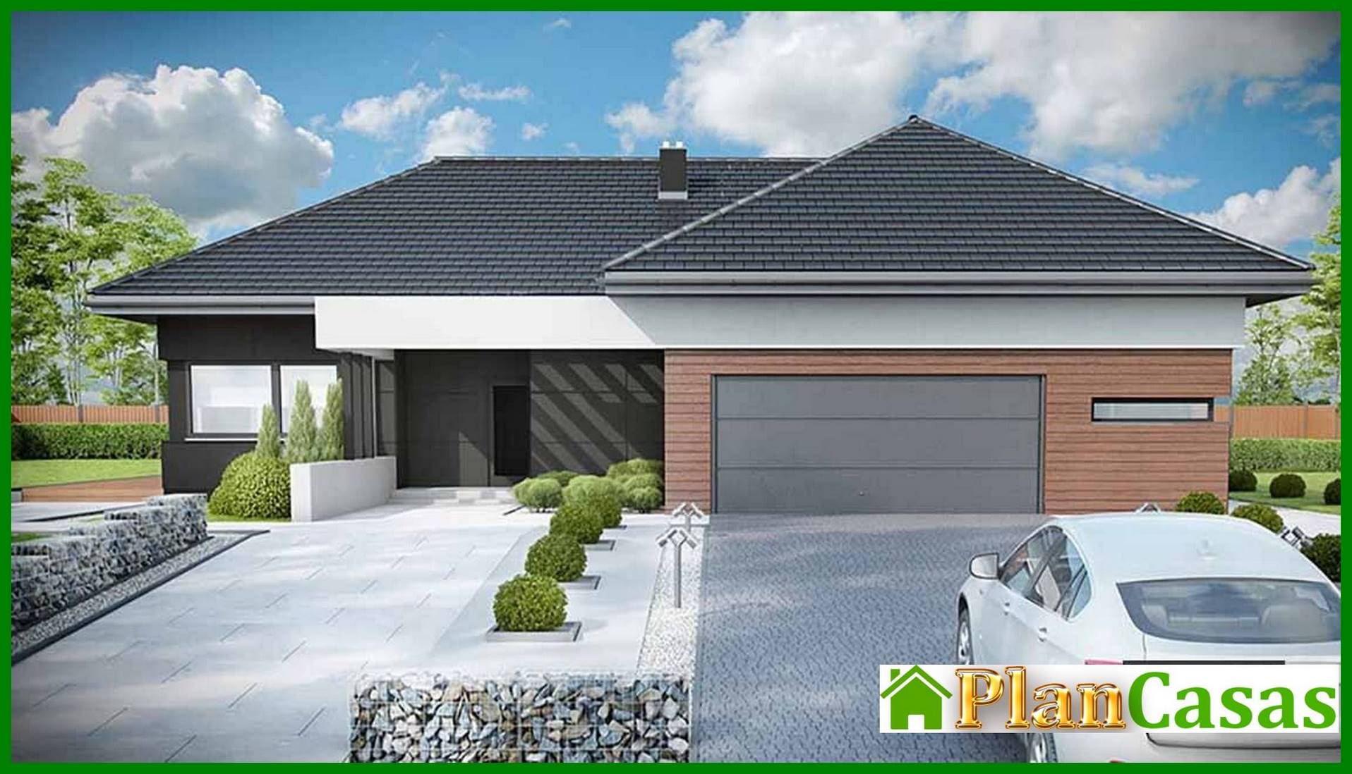 Mansión moderna de una planta con garaje para dos coches