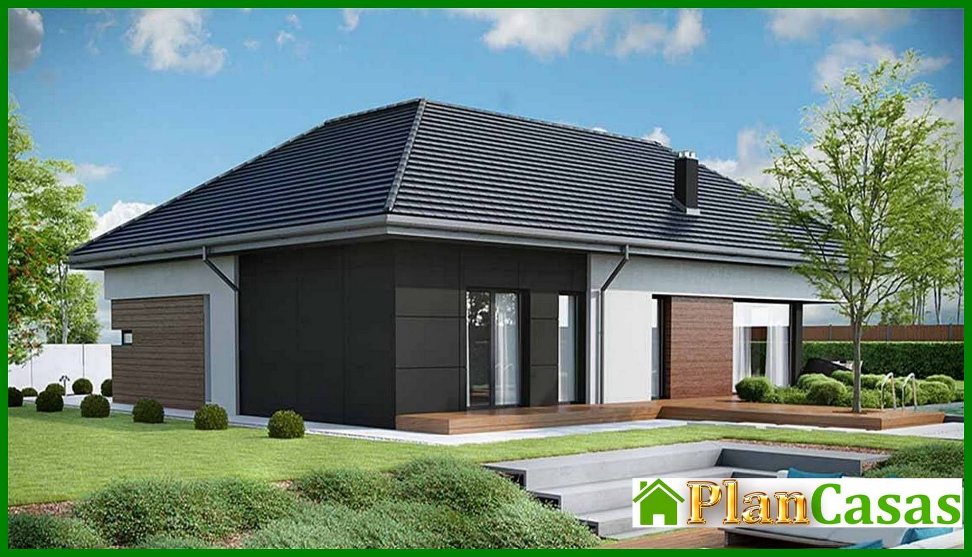 Galería de visualizaciones - Mansión moderna de una planta con garaje para dos coches