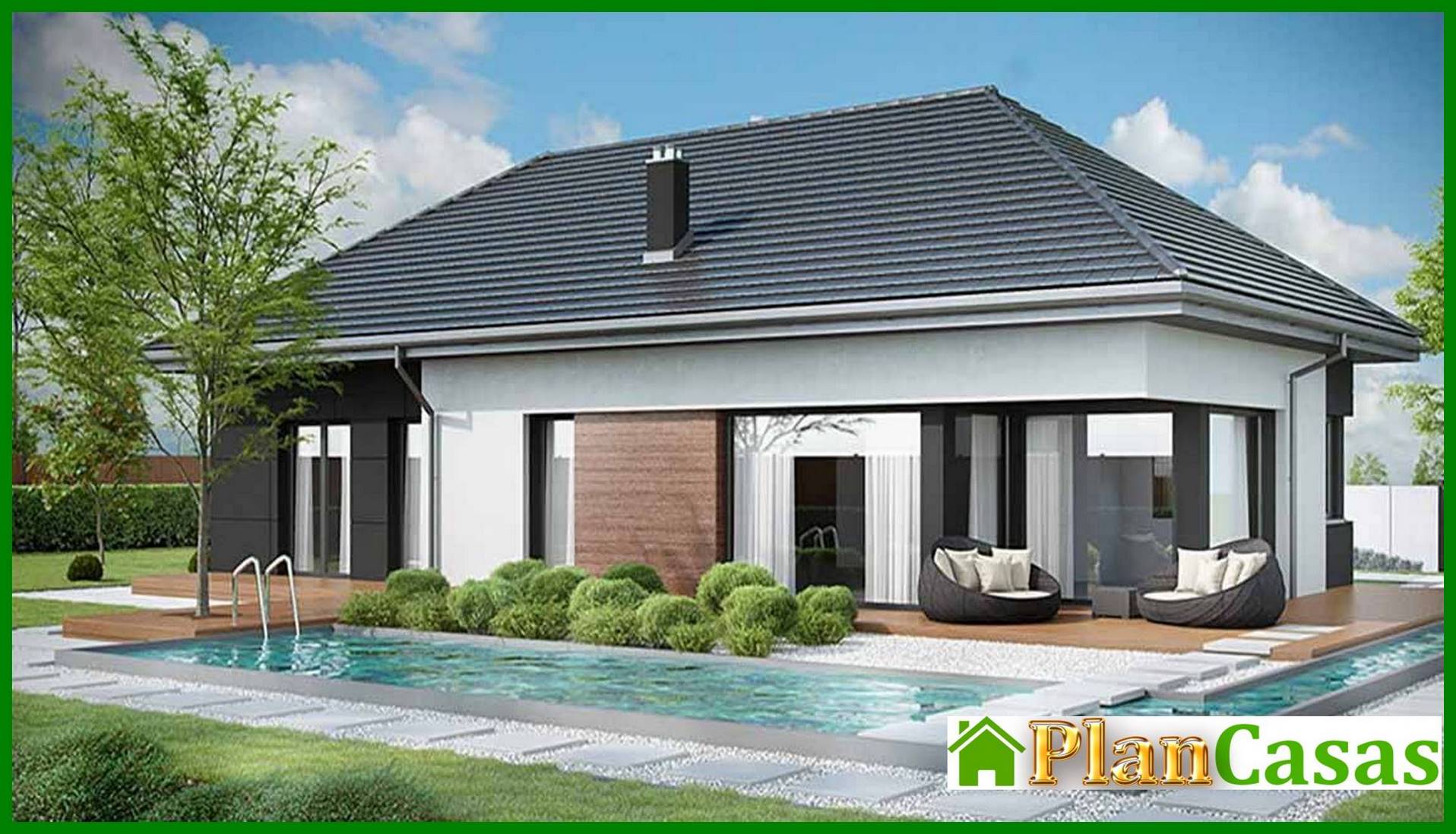 Galería de visualizaciones - Mansión moderna de una planta con garaje para dos coches