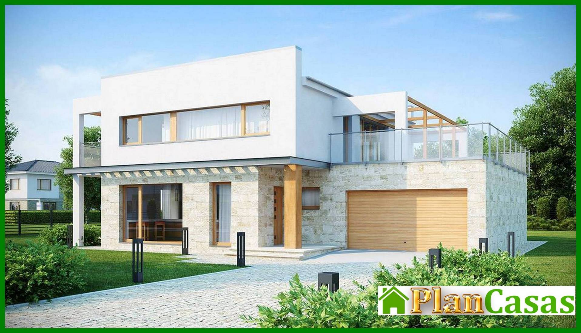 Project of a two-storey modern cottage with a terrace and a garage
