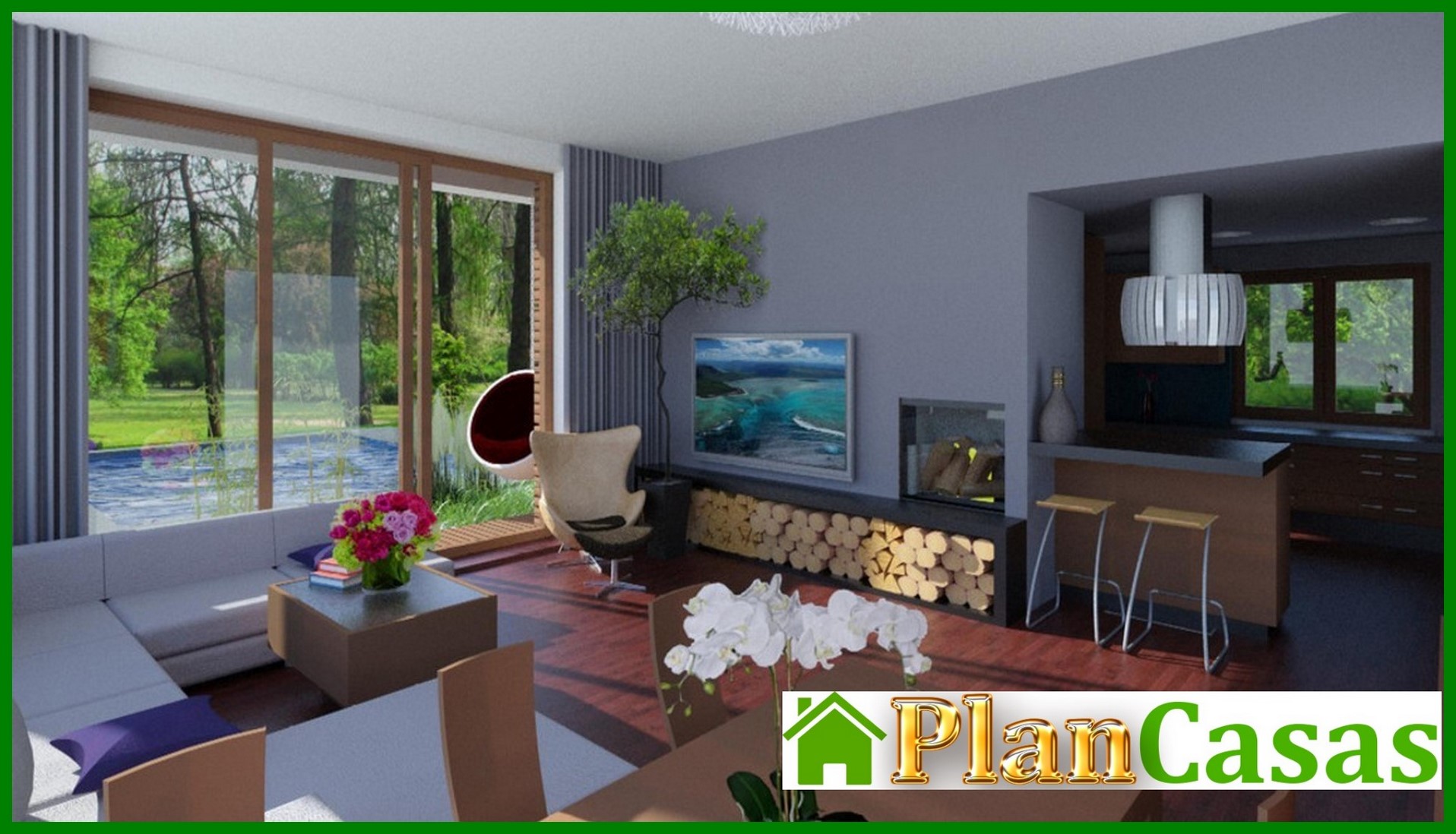 Galería de visualizaciones - Edificio de apartamentos de una planta con un amplio salón