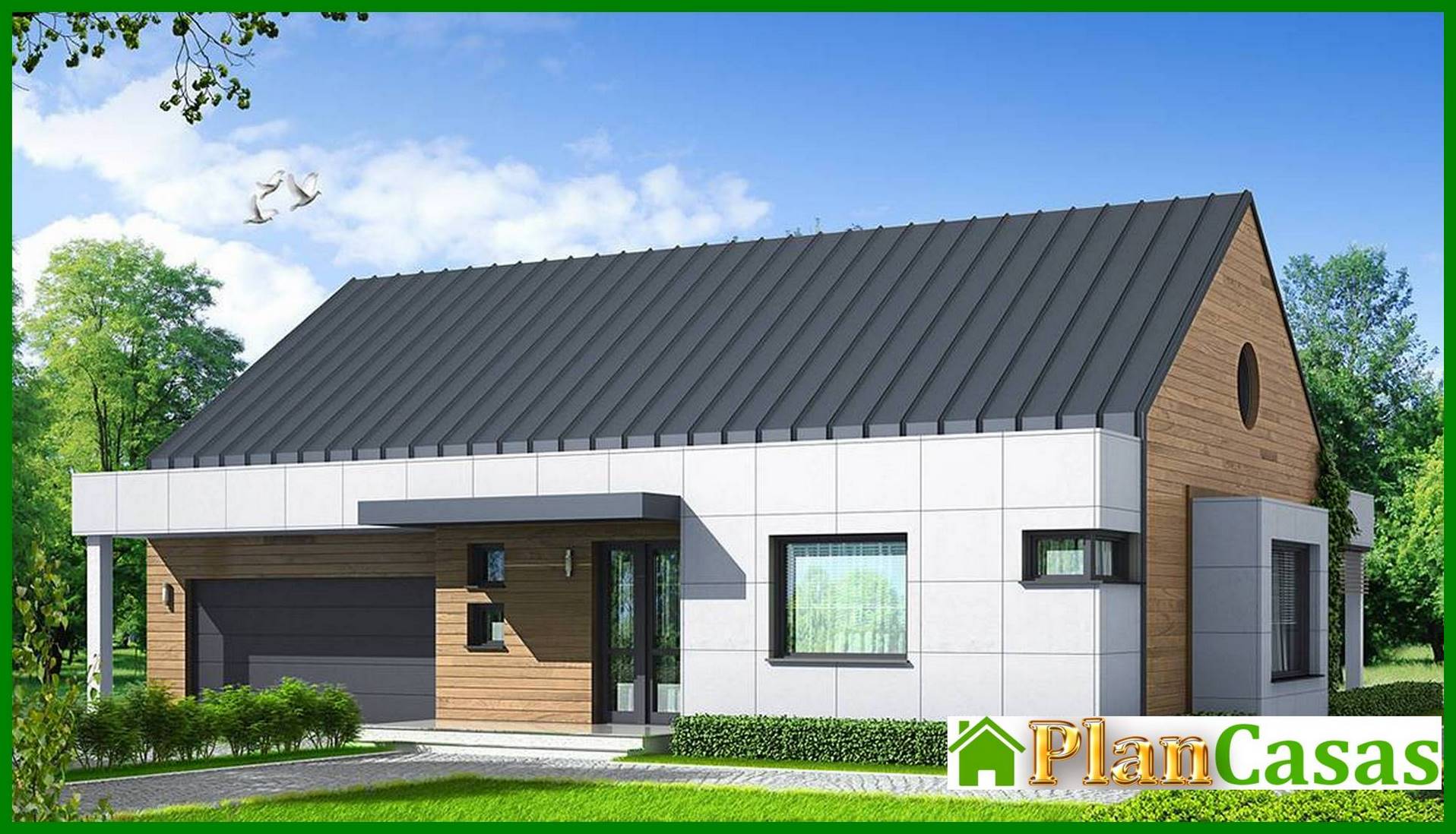 Galería de visualizaciones - Plano de un atractivo edificio residencial con garaje para dos coches