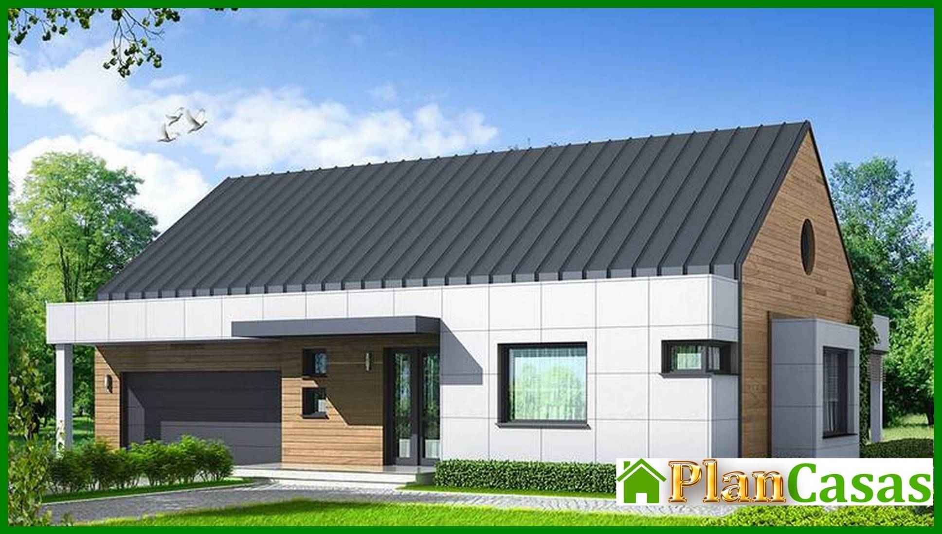 Galería de visualizaciones - Plano de un atractivo edificio residencial con garaje para dos coches