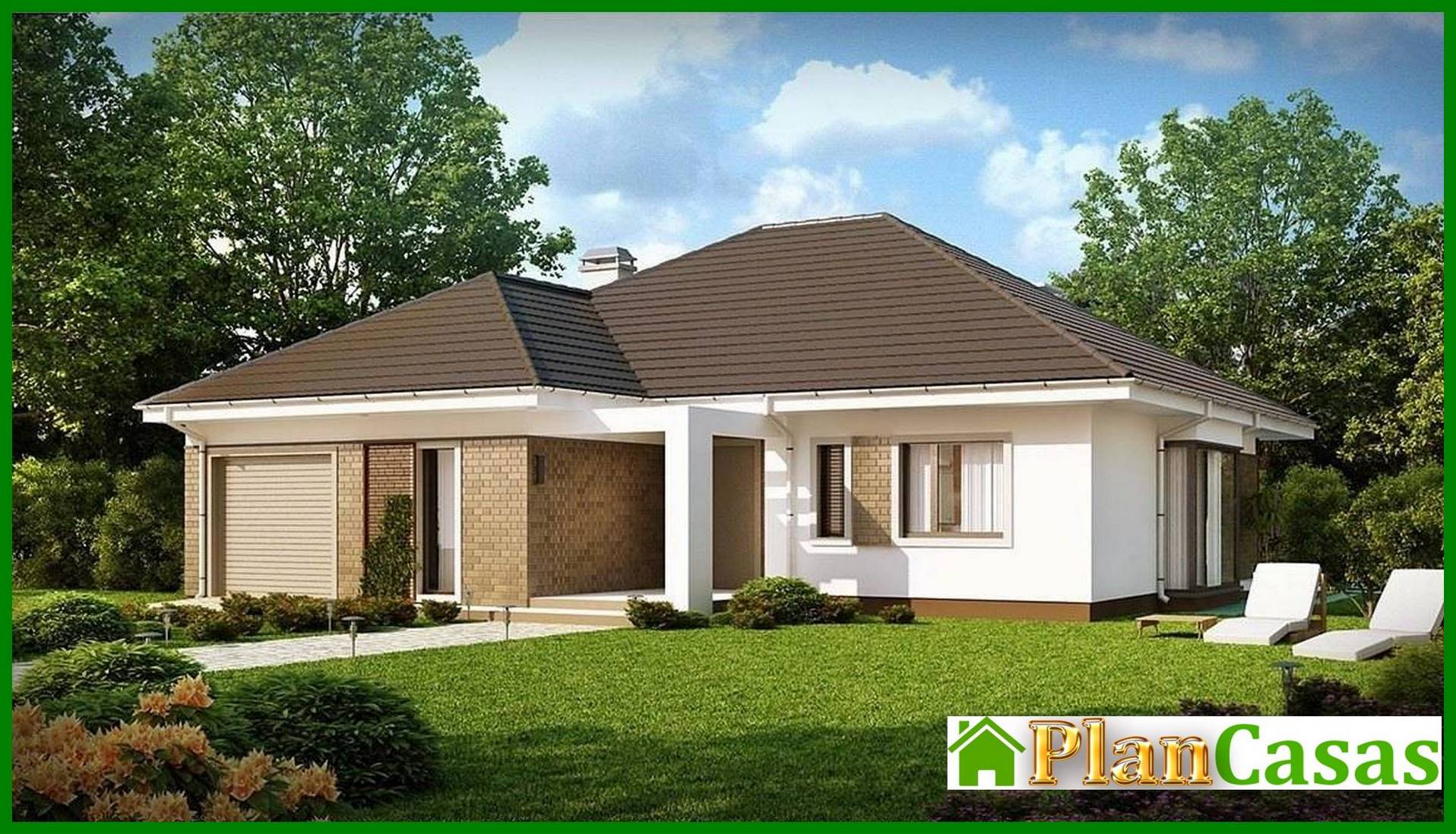 One-storey cottage project with a garage and 4 comfortable bedrooms