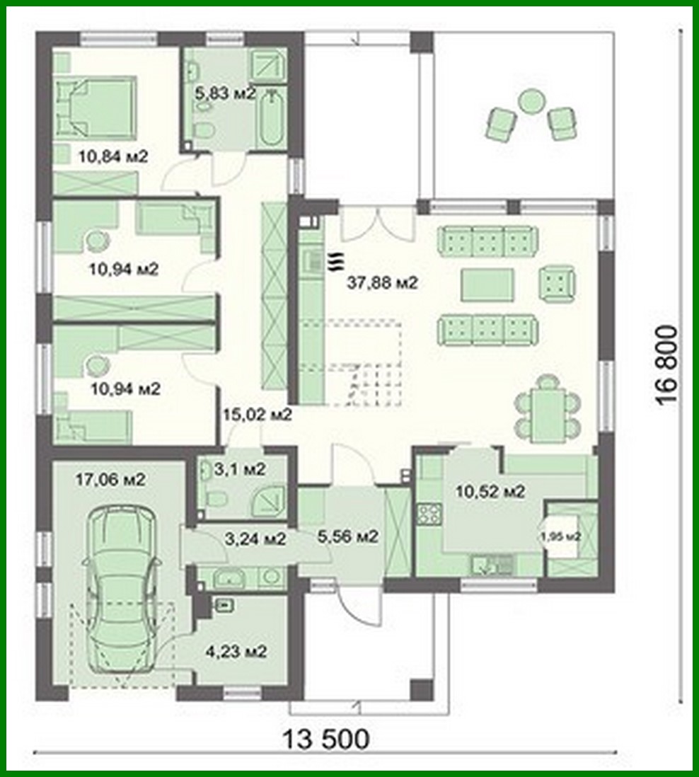 Galería de visualizaciones - Proyecto de un edificio residencial de una planta con una amplia zona de estar