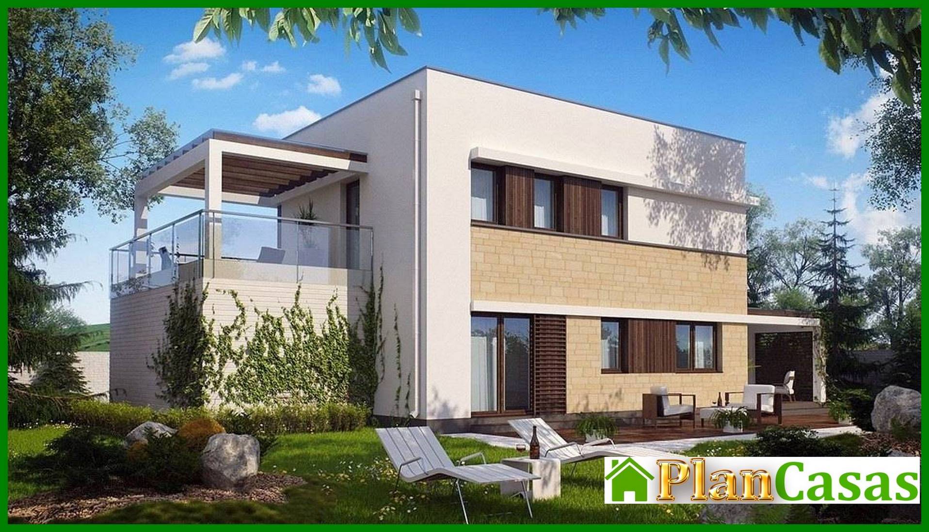 Project of a modern house with a frontal living room