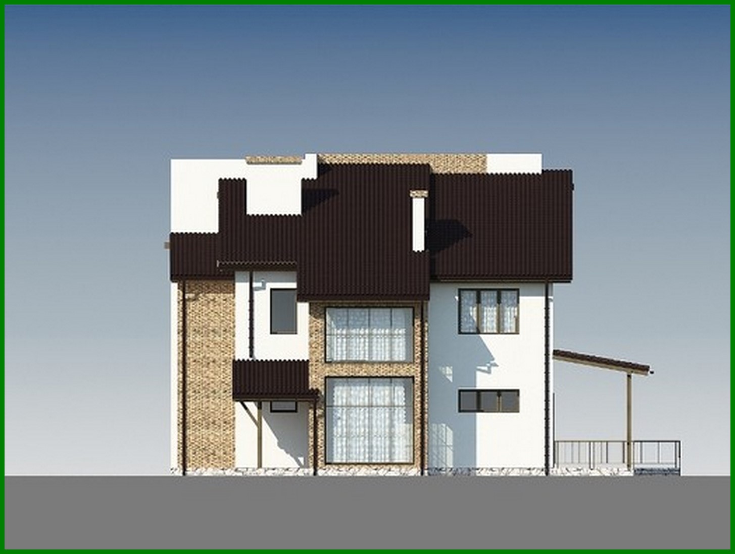 Galería de visualizaciones - Casa luminosa de dos plantas con un techo inusual