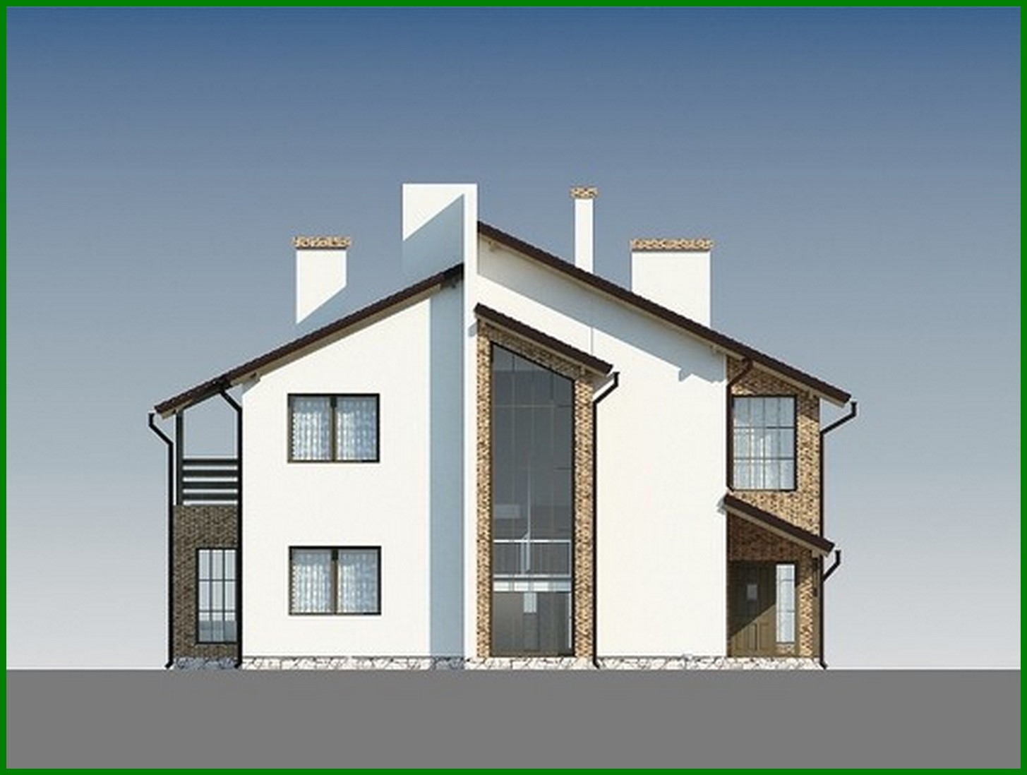 Galería de visualizaciones - Casa luminosa de dos plantas con un techo inusual