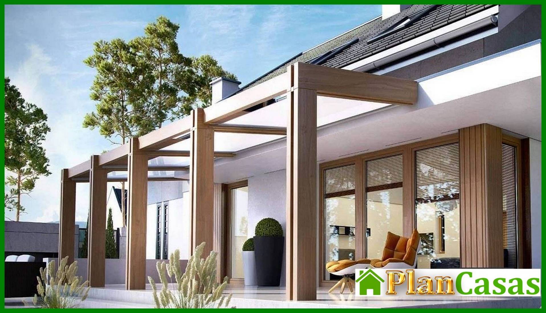 Galería de visualizaciones - Encantadora casa residencial con columnas de madera