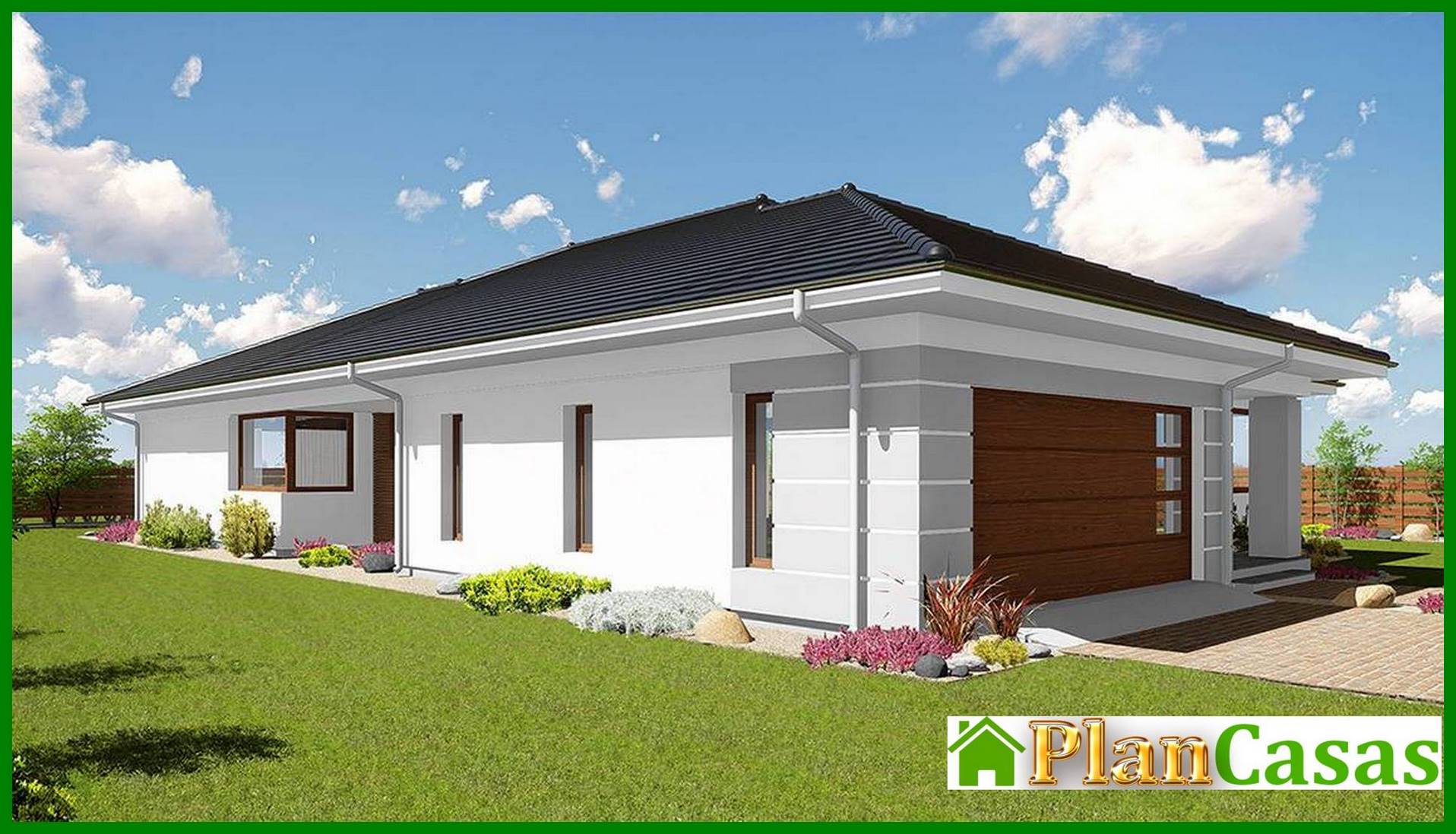 Galería de visualizaciones - Amplio edificio residencial de una planta con sala de estar en el centro