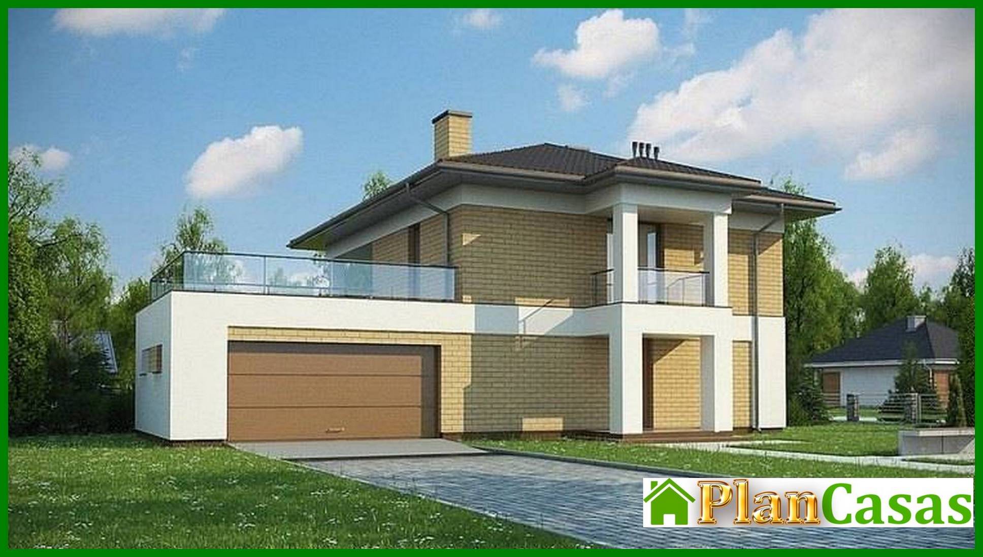 Galería de visualizaciones - Pequeña casa de dos plantas con garaje anexo