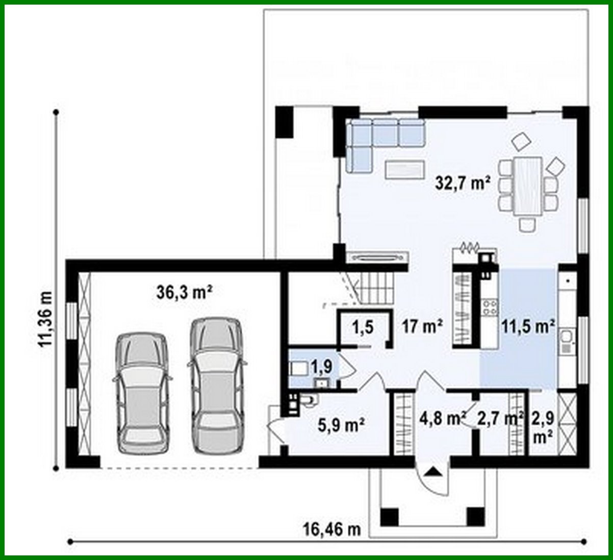 Galería de visualizaciones - Pequeña casa de dos plantas con garaje anexo