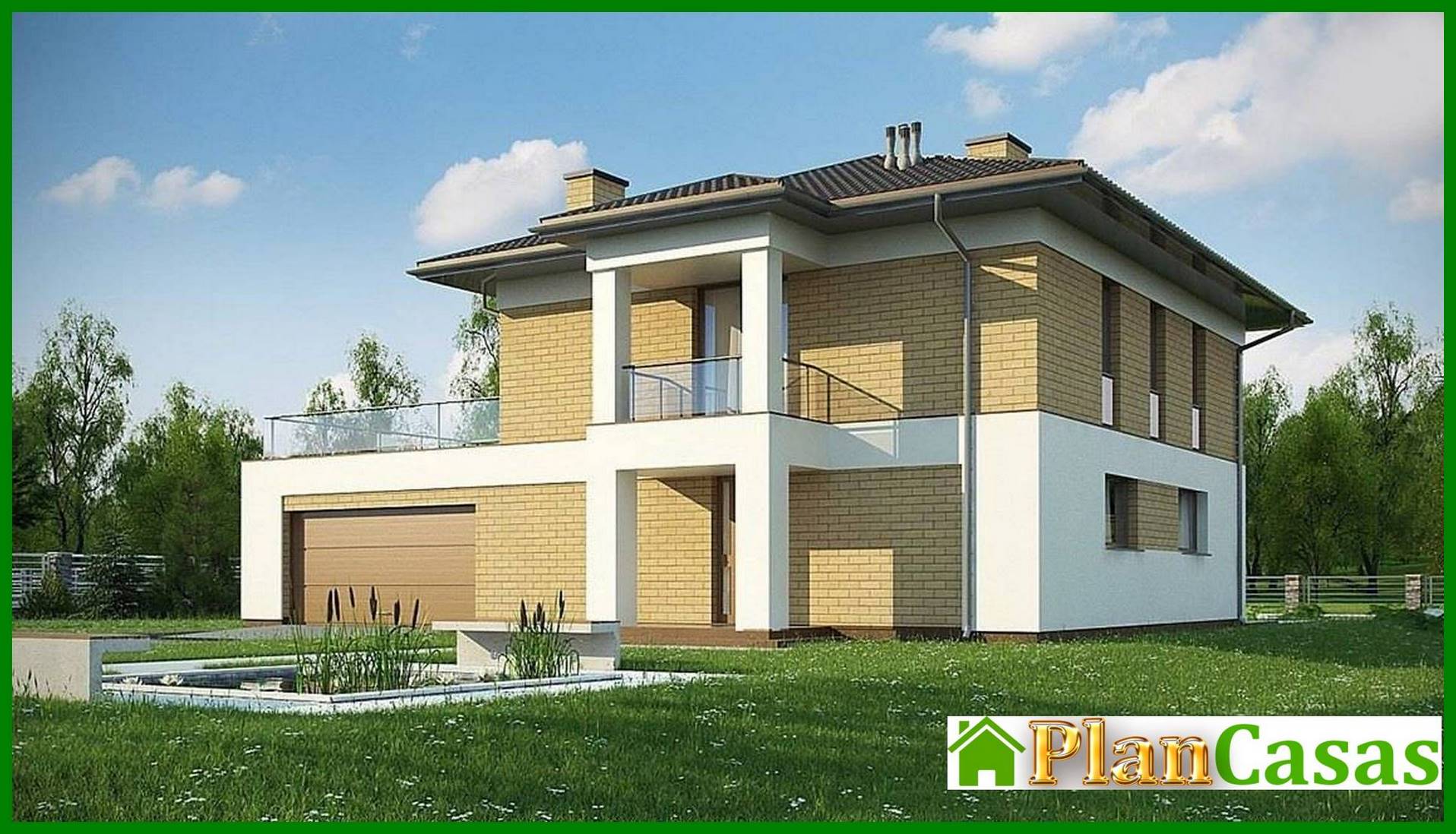 Pequeña casa de dos plantas con garaje anexo