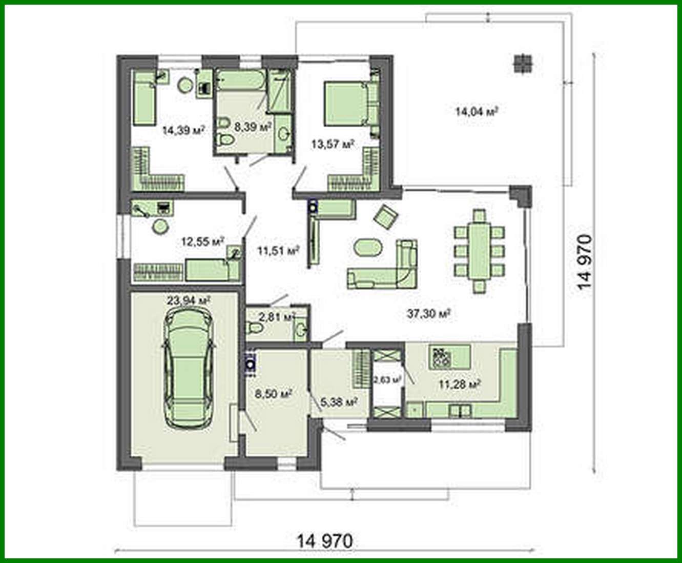 Visualization gallery - Attractive one-story country house with a garage