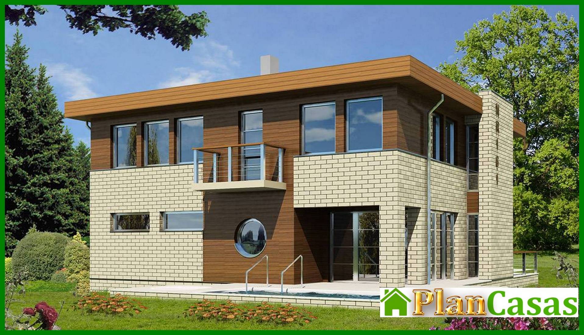 Galería de visualizaciones - Una casa elegante decorada con ladrillo y madera