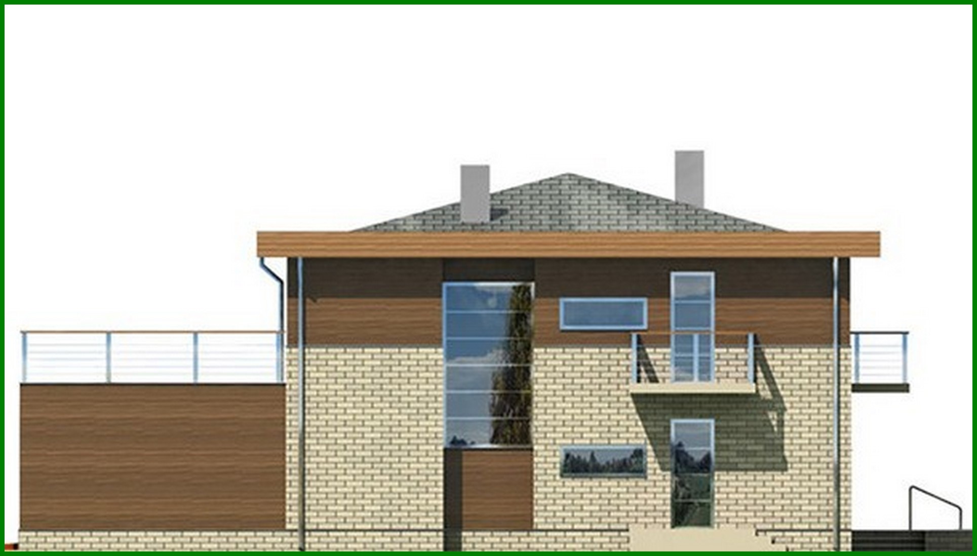 Galería de visualizaciones - Una casa elegante decorada con ladrillo y madera