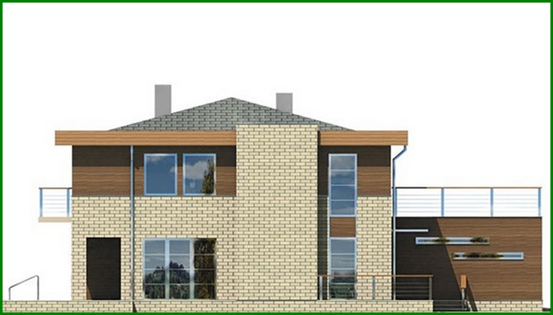 Galería de visualizaciones - Una casa elegante decorada con ladrillo y madera