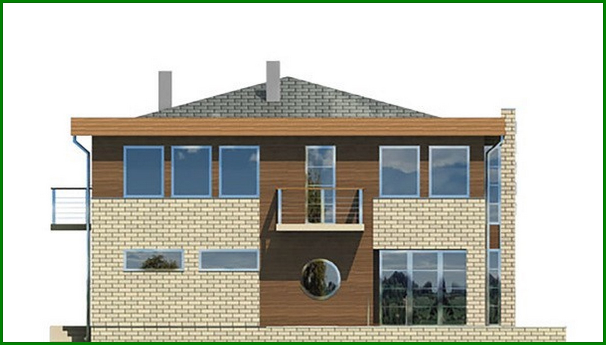 Galería de visualizaciones - Una casa elegante decorada con ladrillo y madera