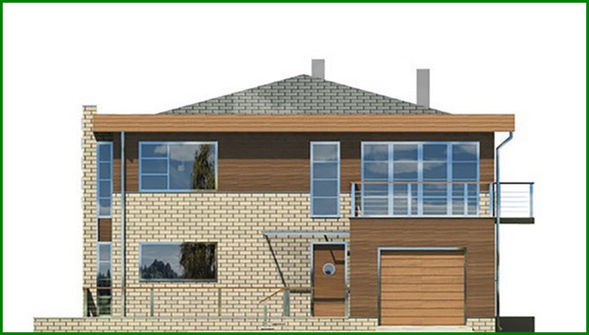 Galería de visualizaciones - Una casa elegante decorada con ladrillo y madera