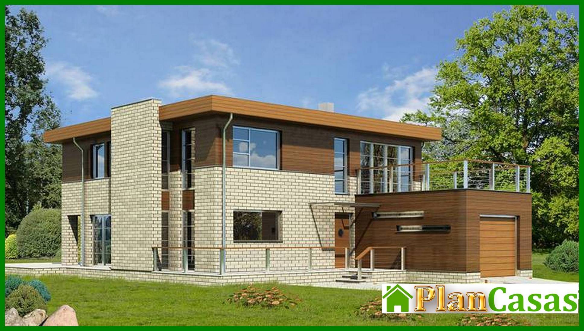 Galería de visualizaciones - Una casa elegante decorada con ladrillo y madera