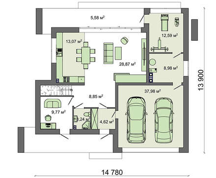 Galería de visualizaciones - Proyecto de una casa moderna de diseño original en estilo minimalista, con un área total de 224 m²