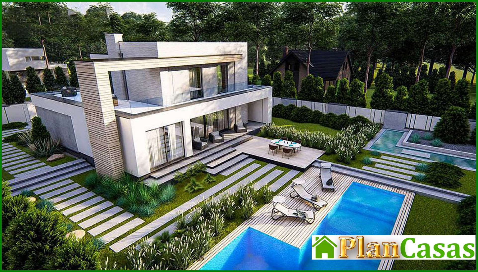 Galería de visualizaciones - Proyecto de una casa moderna de diseño original en estilo minimalista, con un área total de 224 m²