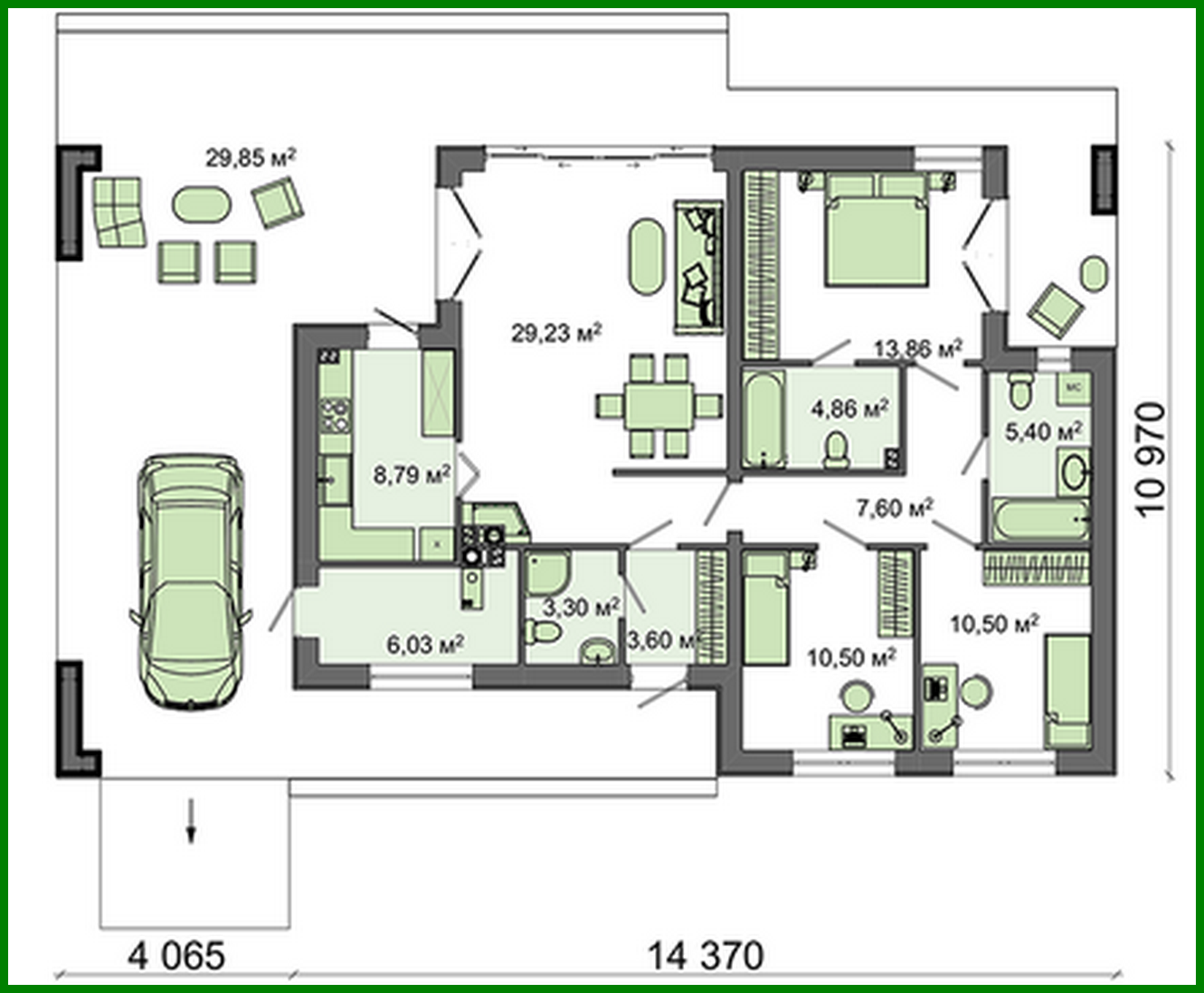 Galería de visualizaciones - Proyecto de casa de una planta, alta tecnología y estilo, con piscina y garaje para un coche
