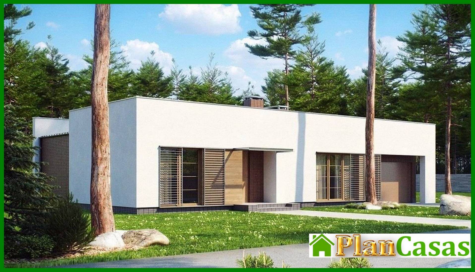 Visualization gallery - The project of a one-story house with a flat roof, with a bright functional interior and a garage