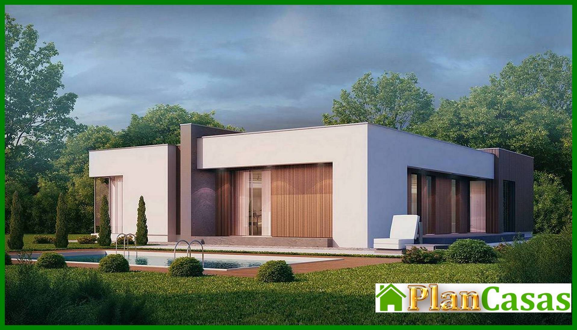 Proyecto de una casa moderna de una planta con un interior a la moda