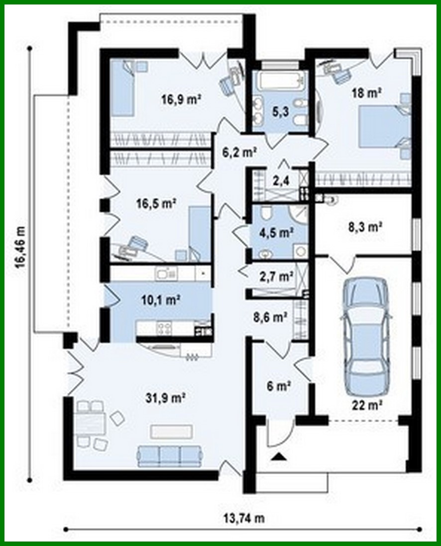 Galería de visualizaciones - Proyecto de una casa moderna de una planta con un interior a la moda