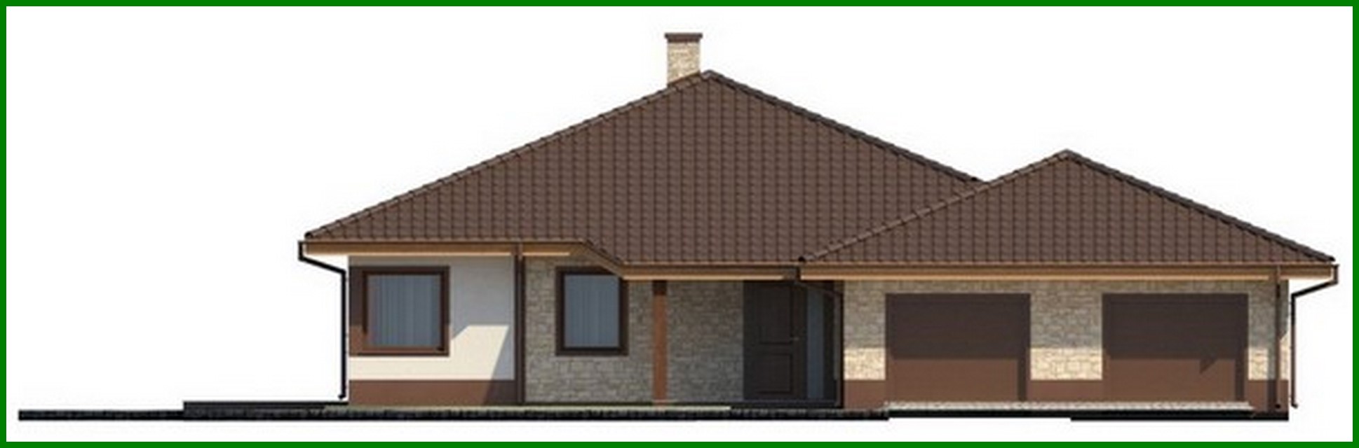 Galería de visualizaciones - Proyecto de casa de campo de una planta para un terreno estrecho con un gran garaje