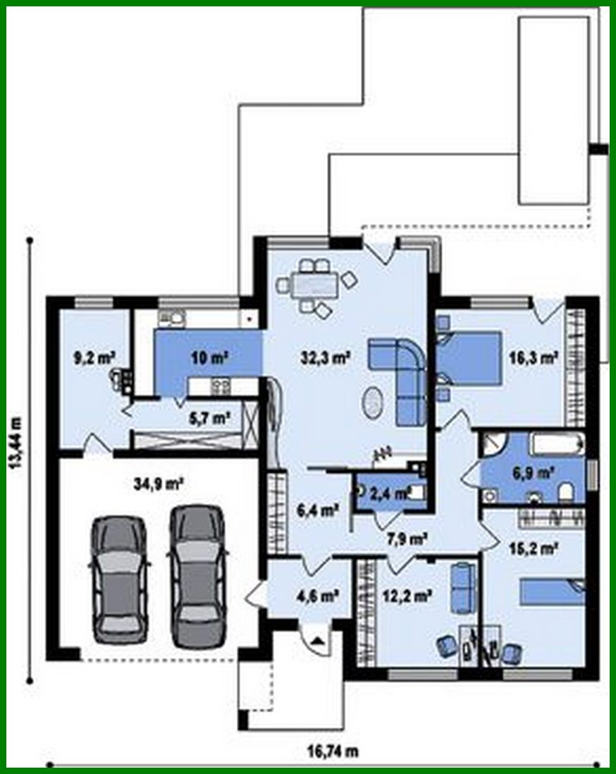 Visualization gallery - Project of a modern house with a flat roof and a garage for two cars