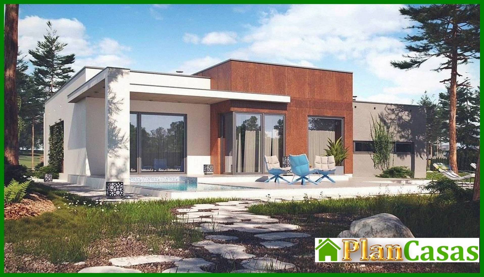 Project of a modern house with a flat roof and a garage for two cars