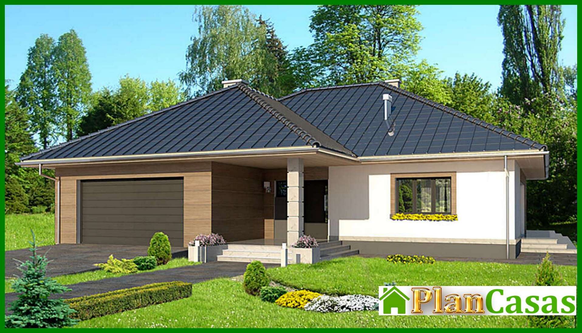 Galería de visualizaciones - Proyecto de una casa de una planta de 166 m² con garaje integrado para 2 coches