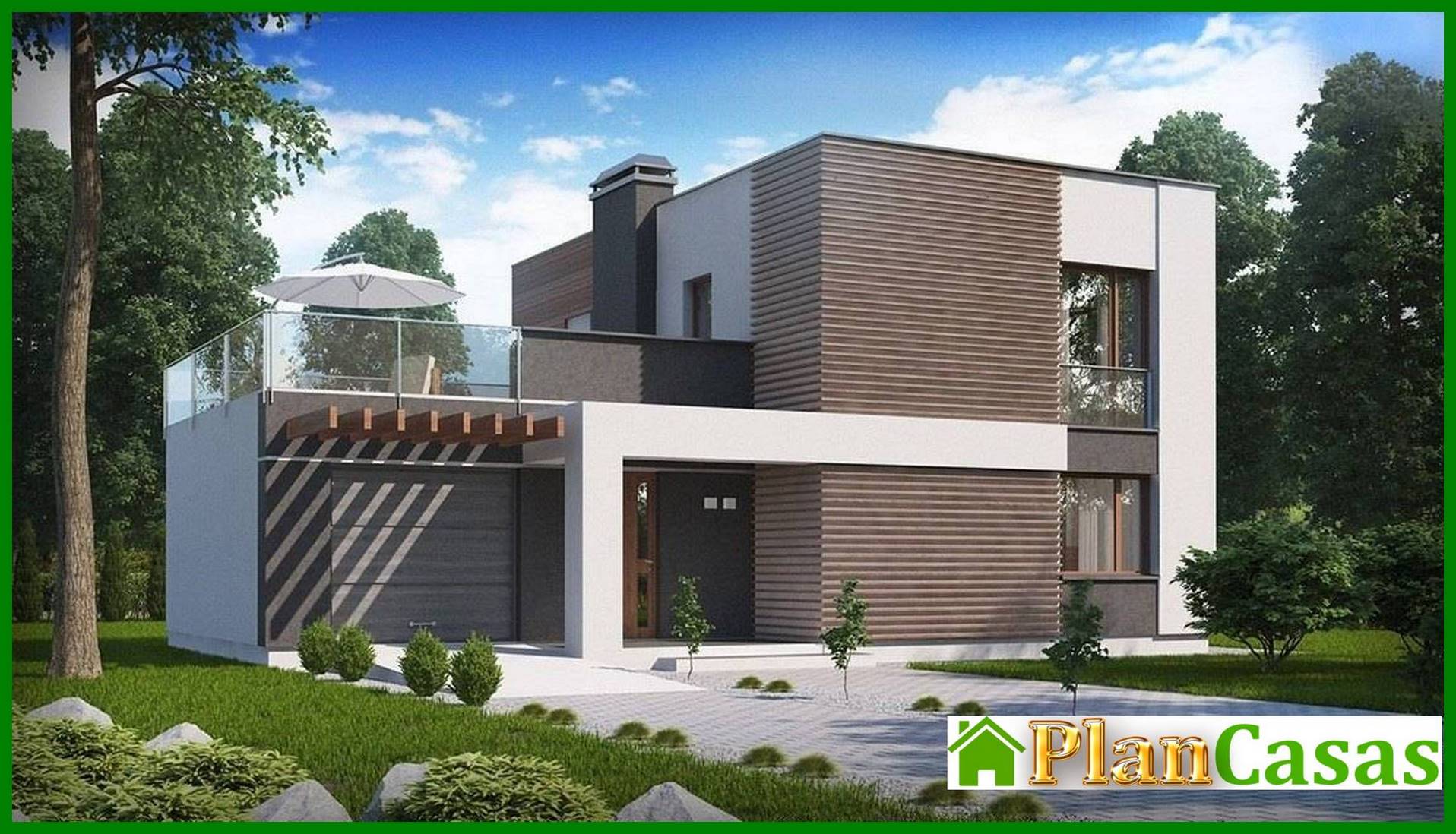 Galería de visualizaciones - Proyecto moderno de una casa de campo de dos plantas con garaje