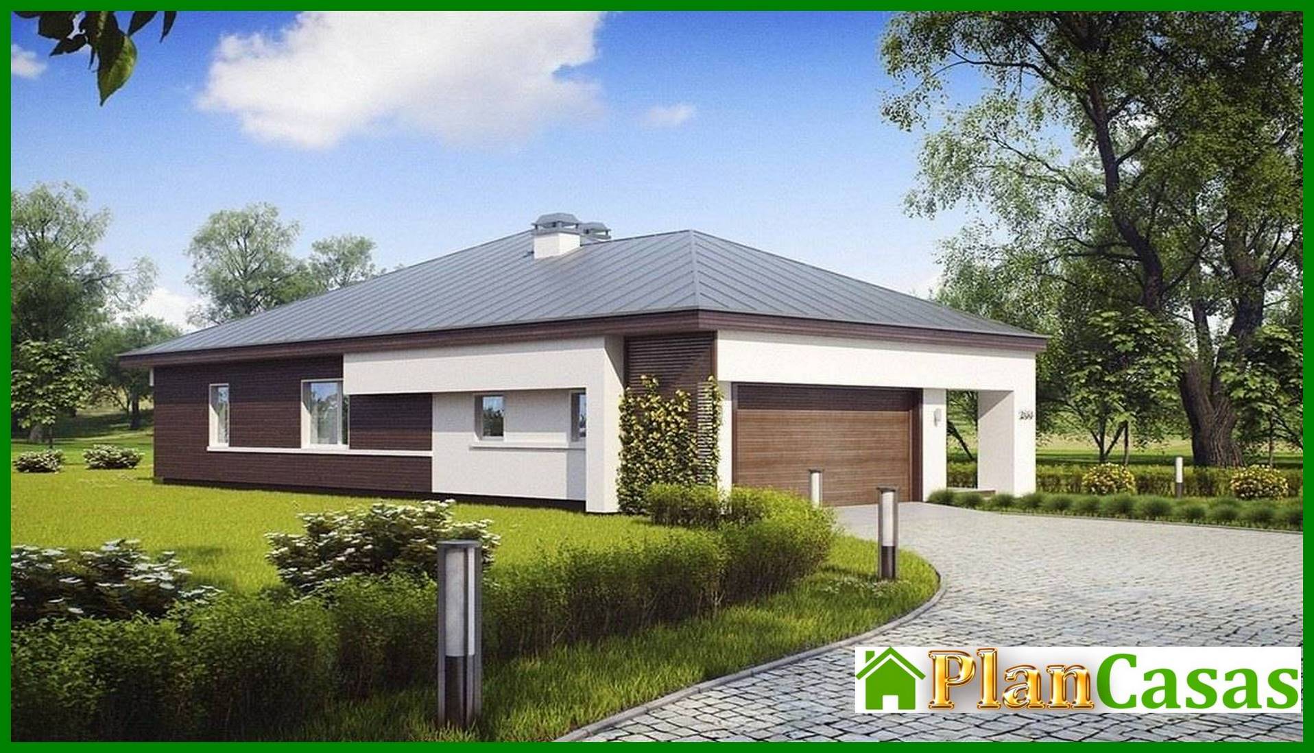 Galería de visualizaciones - Proyecto de una casa de campo de una planta con garaje para dos coches