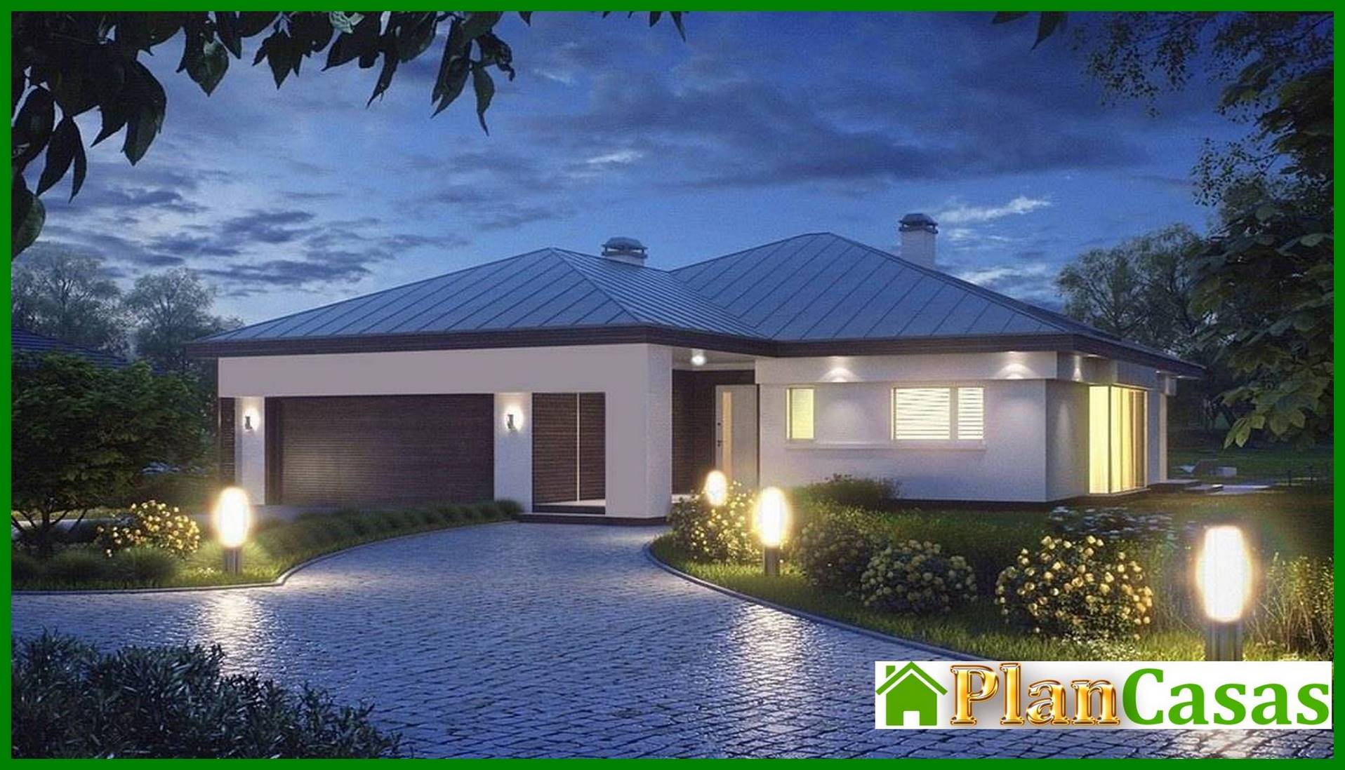 Proyecto de una casa de campo de una planta con garaje para dos coches