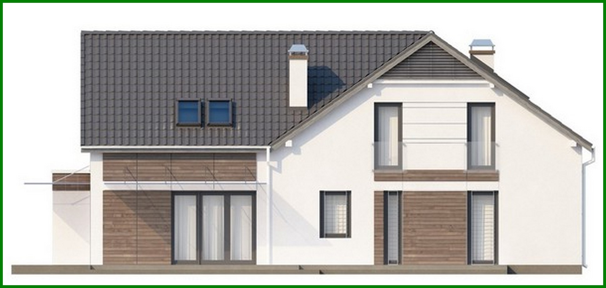 Visualization gallery - Cottage project with a garage for two cars and a corner bay window