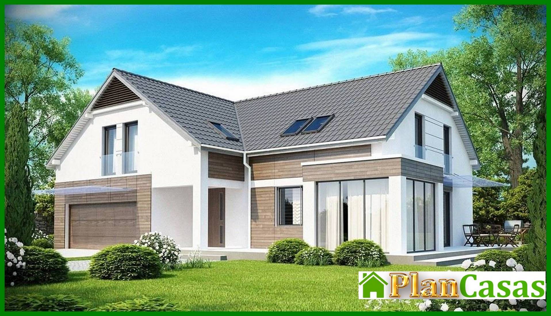 Visualization gallery - Cottage project with a garage for two cars and a corner bay window