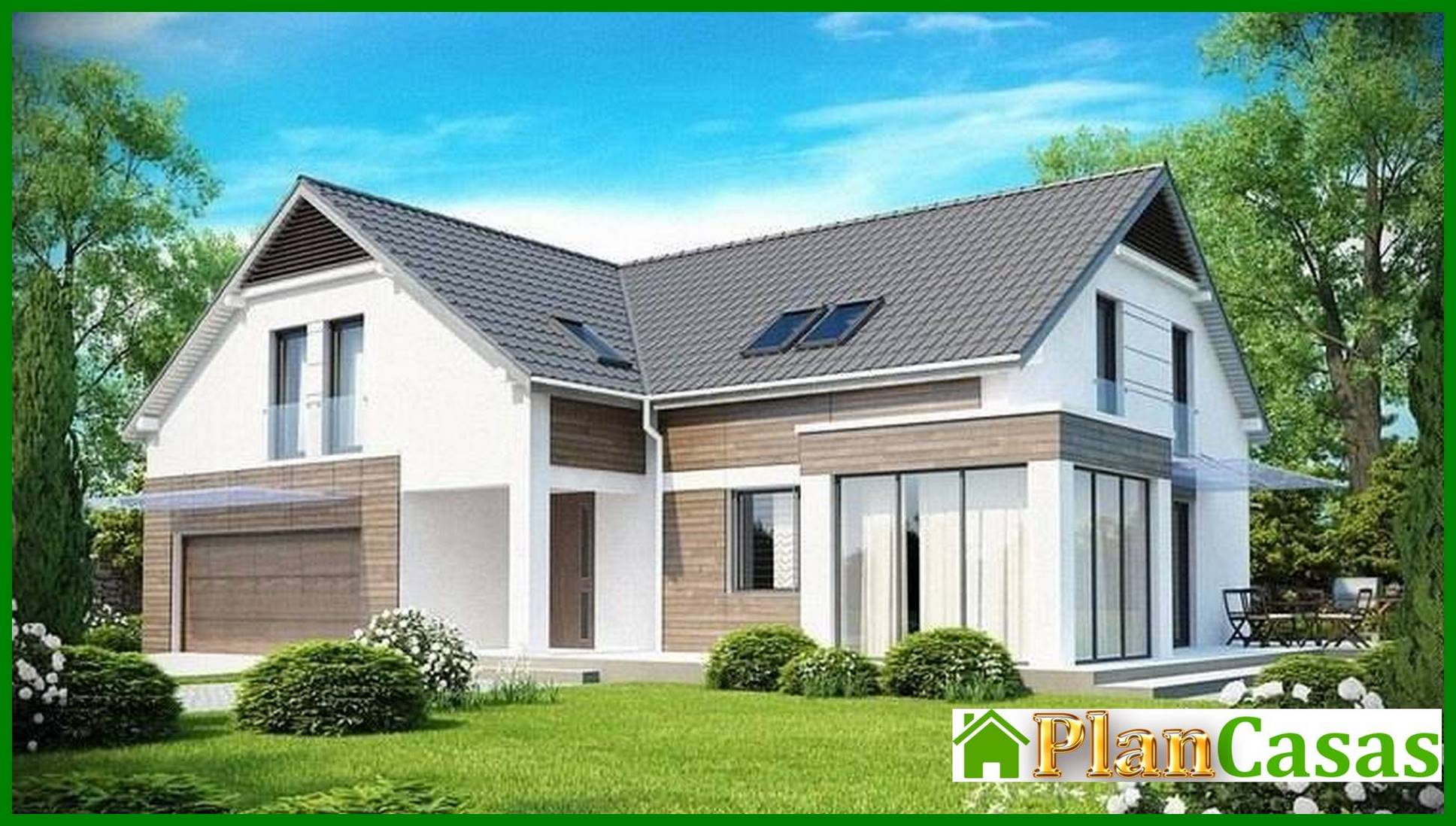 Visualization gallery - Cottage project with a garage for two cars and a corner bay window