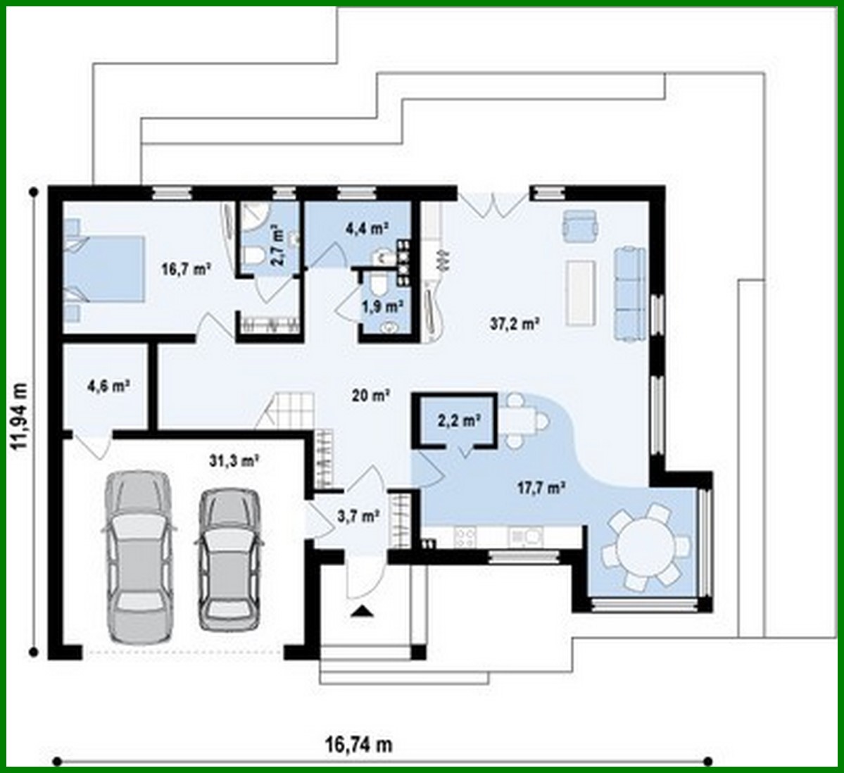Visualization gallery - Cottage project with a garage for two cars and a corner bay window